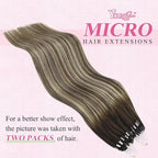 YoungSee Micro Loop Hair Extensions Real Human Hair Balayage Microlink Hair Extensions Dark Brown Ombre Blonde Beaded Hair Extension 16In 50g 50s Pre Bonded Hair Extension for School