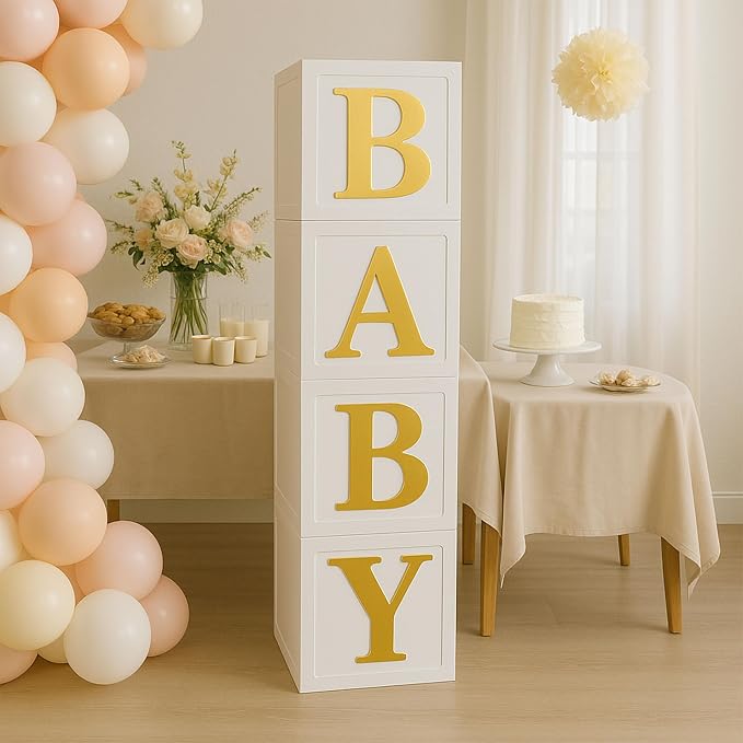 Baby Shower Balloon Boxes – 4 White Photo Prop Blocks - Image 2