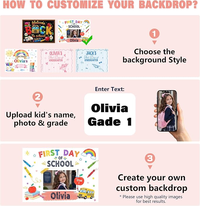 Custom Back to School Backdrop, Personalized First Day of School Photography - Image 2