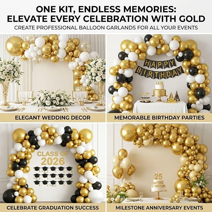 114pcs Metallic Gold Balloons Arch Kit, 18 12 10 5 inch Gold Balloons | - Image 3