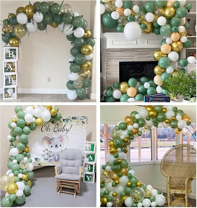 Sage Green Gold Balloons, 12 Inch Green White Metallic Gold Balloons, Olive - Image 6