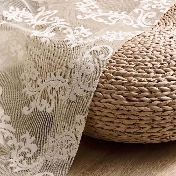 Khaki Lace Curtains 63 Inch Length 2 Panels Vintage French Floral Sheer Curtains - Image 6