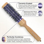 SUNBIRD Small Round Brush for Blow Drying - Wood Handle Professional Blowout Brush with Aluminium Ceramic Ionic Thermal Barrel for Smooth Hair, Volume & Heat Curly Styling (Outer Diameter1.7Inch)