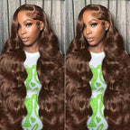 Chocolate Brown 13x6 Lace Front Wigs Human Hair 36 Inch Body Wave Brown Human Hair Wig HD Lace Frontal Glueless Colored Wigs Human Hair Pre Plucked Bleached Knots with Baby Hair for Women