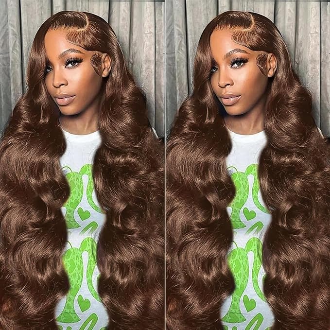 28 Inch Chocolate Brown Body Wave Lace Front Wigs Human Hair 200 Density 13x6 HD Lace Frontal Wigs Human Hair Brown Glueless Wig For Women Pre Plucked with Natural Hairline