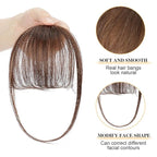 BOGSEA Bnags Hair Clip- Medium Brown Fake Bangs 100% Real Human Hair Extensions Wispy Bangs for Women Fringe with Temples Hairpieces Curved Bangs for Daily Wear（Medium Brown Wispy Bangs）