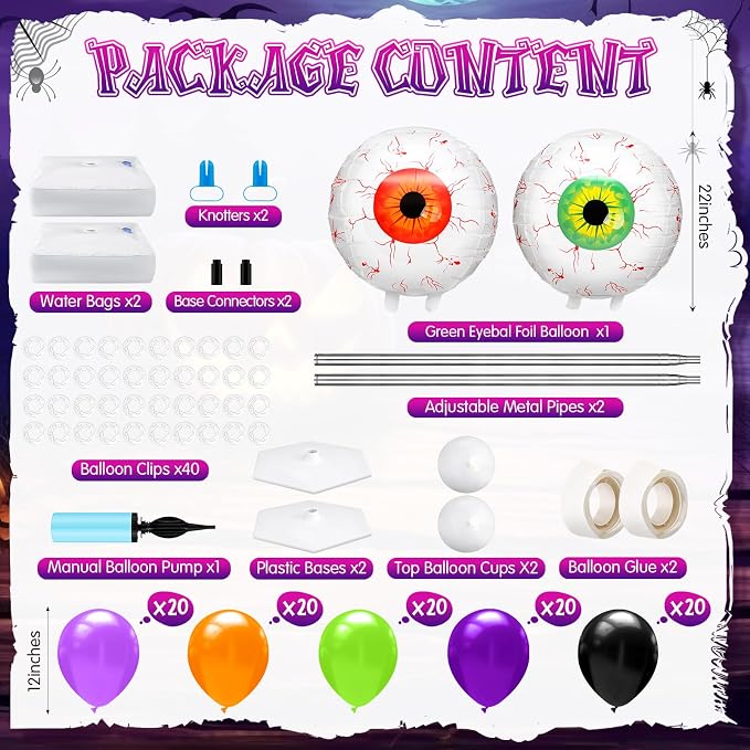 Kasyat 2 Set Halloween Eyeball Balloon Column Stand Kit - Image 2