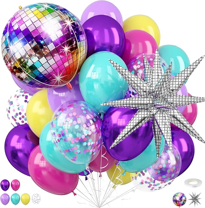 Pink Blue Purple Balloon, 12 Inch Hot Pink Metallic Purple Teal Yellow Balloons by FEYG