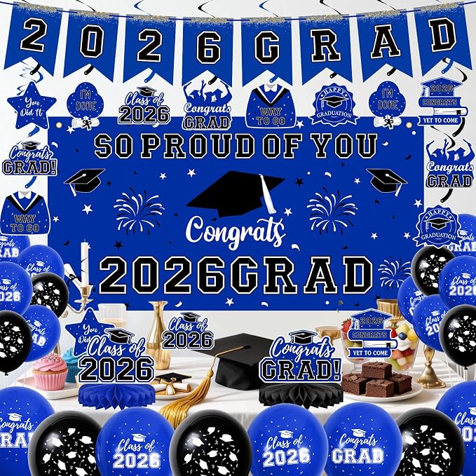 59Pcs Graduation Decorations 2026 Backdrop Balloons Banner Centerpiece Hanging - Image 4