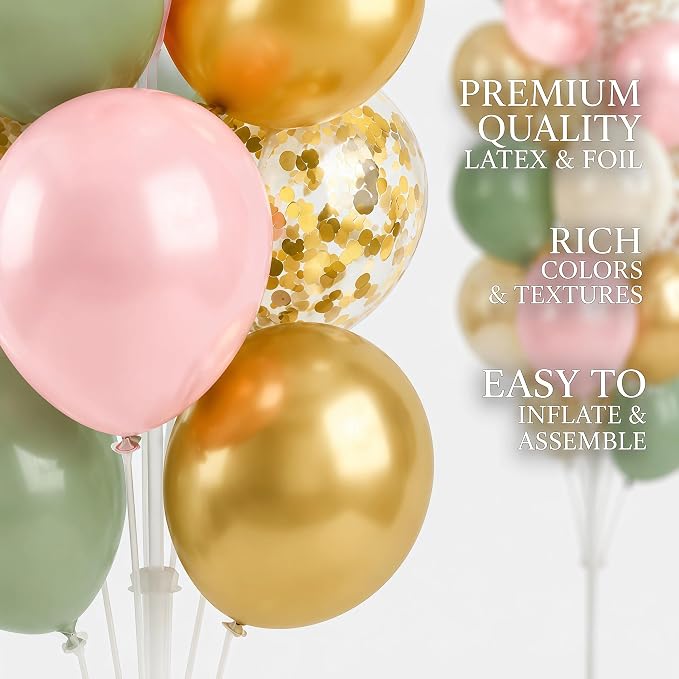 Hiins Sage Green Gold Balloon Stand Kit Set of 2, Base&Pole Decoration - Image 5