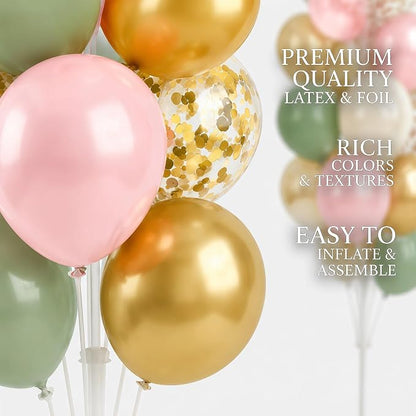 Hiins Sage Green Gold Balloon Stand Kit Set of 2, Base&Pole Decoration - Image 5