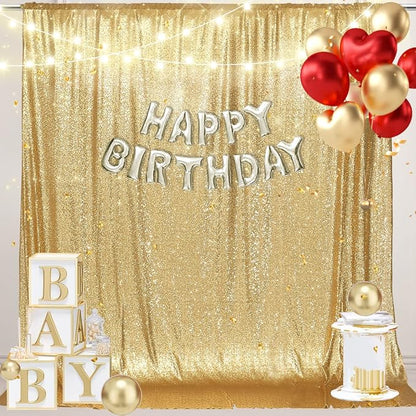 PartyDelight Gold Sequin Backdrop 6x8ft Sparkly Photo Curtain | 4 Inch Rod - Image 3