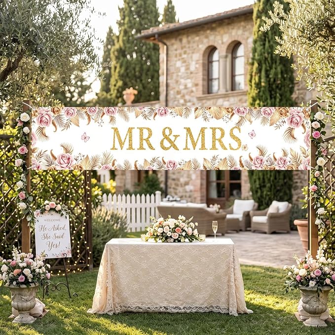 Mr And Mrs Wedding Decor Banner Decorations Party Hanging Sign | Reusable - Image 3