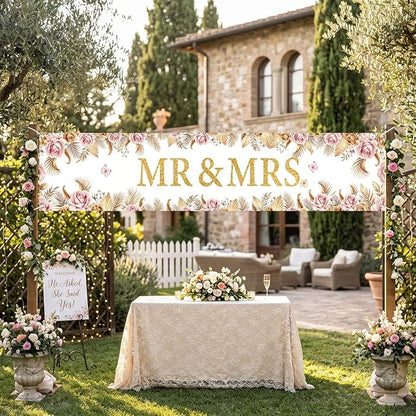 Mr And Mrs Wedding Decor Banner Decorations Party Hanging Sign | Reusable - Image 3