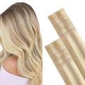 GOO GOO Invisi Edge Tape in Hair Extensions Human Hair, 18A/613A Dark Blonde Highlighted Bleach Blonde, 10pcs 22inch 30g, Virgin Remy Hair, Seamless Injected Tape, Natural Look
