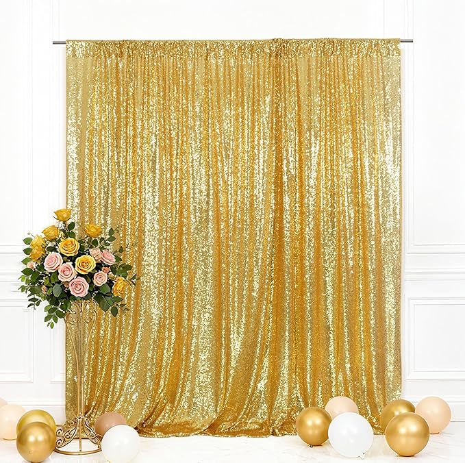 Eternal Beauty Gold 3mm Sequin Backdrop 8x8 Ft by EternalBeauty
