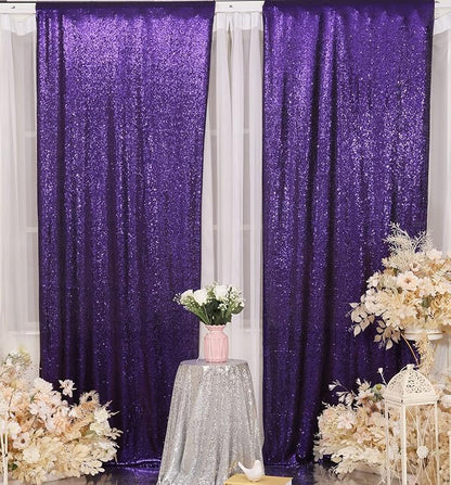 Poise3EHome Purple Sequin Backdrop Curtains, 2 Panels 2FTx8FT Glitter Background - Image 2