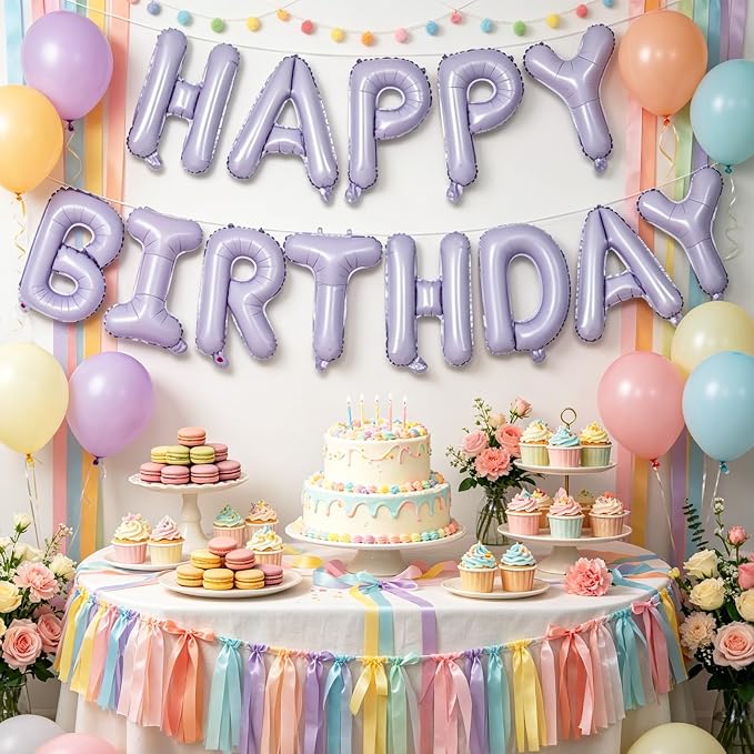 TONIFUL 16 Inch Light Purple Happy Birthday Foil Balloons | Pastel Lavender - Image 5