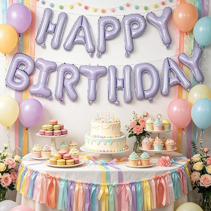TONIFUL 16 Inch Light Purple Happy Birthday Foil Balloons | Pastel Lavender - Image 5