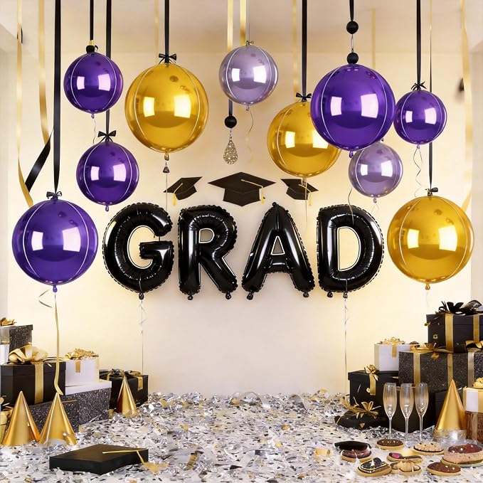 12Pcs Purple and Gold Round Balloons Foil, Large Gold Dark Light Purple - Image 7