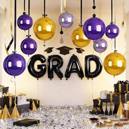 12Pcs Purple and Gold Round Balloons Foil, Large Gold Dark Light Purple - Image 7