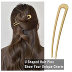 6Pcs Metal French Hair Pins for Women U Shape Sticks 3.9 Inch Vintage Fork for Hairstyle Accessories(Gold)