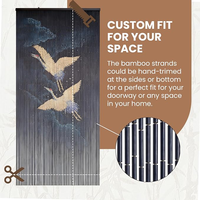 Flying Cranes at Night Beaded Bamboo Curtain 35.4" x 78.7" | 90-strand doorway - Image 4