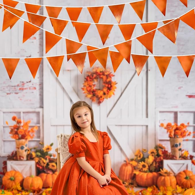 Orange Party Decorations Metallic Fabric Triangle Pennant Banner Flag Bunting - Image 6