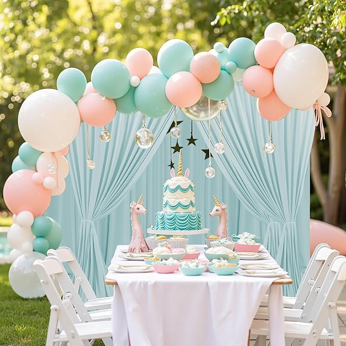 Light Green Backdrop for Parties Wedding Cyan Backdrop Curtains Rod Pocket - Image 5