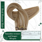 RUNATURE Human Hair Clip in Extensions, 18 Inch Clip in Human Hair Extensions, Real Natural Hair for Women, Add Hair Length, Easy to Apply, 50g 3pcs #10P16 Dark Blonde Highlight Caramel Blonde