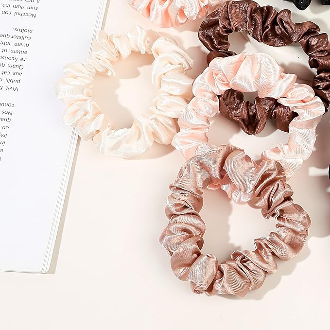 Satin Silk Hair Ties Small Mini Scrunchy for Women Cute Ponytail Holders Mini Bulk Scrunchies Elastic Hair Bands for Thick Curly Hair Pony Tails Hair Ties (12 Pcs)