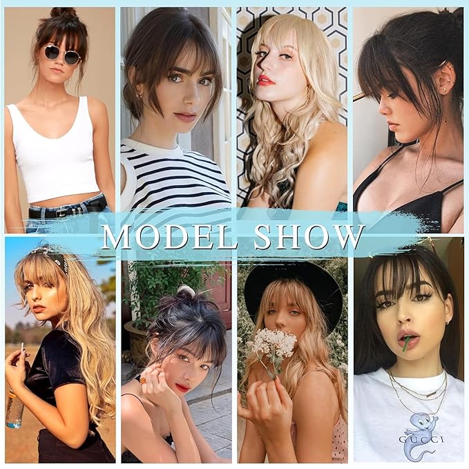 NAYOO Bangs Hair Clip - Brown Fake Bangs 100% Real Human Hair Extensions Wispy Bangs for Women Fringe with Temples Hairpieces Curved Bangs for Daily Wear(Brown, Wispy Bangs)