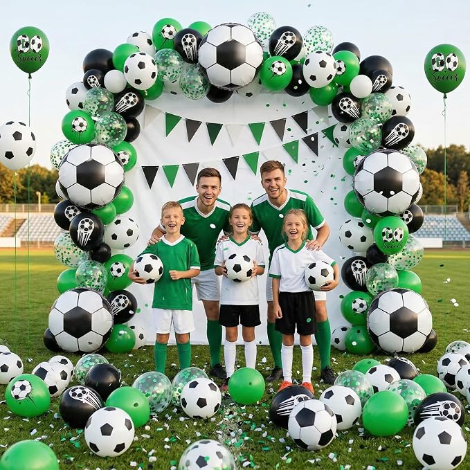 Soccer Balloons, 12 Inch Dark Green Black Confetti Balloons Soccer Print Balloon - Image 6