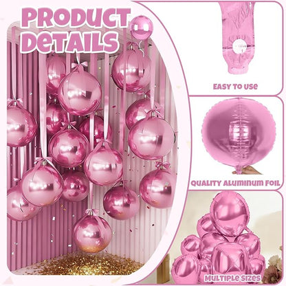 Biapian 12Pcs Light Pink Round Balloons Foil, Large Rose Pink Balloons - Image 3