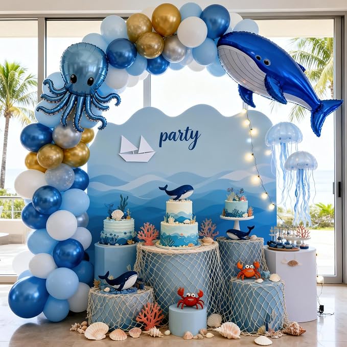 Blue and Gold Balloons, 12 Inch Pastel Baby Blue Metallic Blue Metallic Gold - Image 8