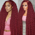 22 Inch 99J Burgundy Lace Front Wigs Human Hair Deep Wave 13x6 HD Lace Front Wigs Pre Plucked with Baby Hair Wet and Wavy Human Hair Wig 200% Density Deep Curly Frontal Wigs for Black Women