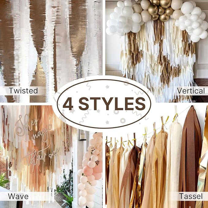 PartyWoo Brown Boho Neutral Crepe Paper Streamers 6pcs 492 FT | Birthday Baby - Image 5