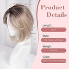 CROWN GUIDE 12 Inch Hair Toppers for Women with Thinning Hair - Synthetic Clip in Topper with Bangs Breathable Hairpiece 6.5x6.5 Base, Volume Wiglets Full Coverage (Ombre Blonde with Dark Root)