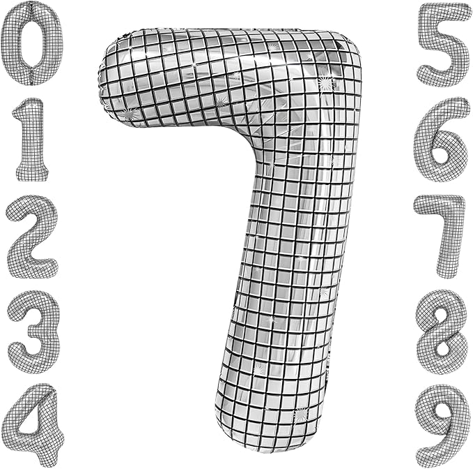 40 Inch Large Silver Disco Ball Print Number Balloon by cocodino