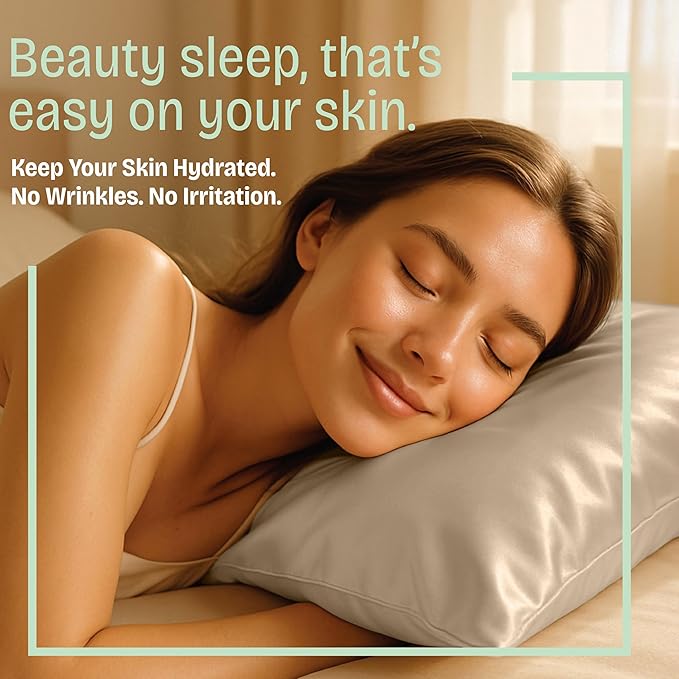 BLISSFORD Satin Pillowcase with Zipper, for Hair and Skin Care, Feels Soft and Cool Like a Silk Pillowcase, Satin Pillow Cases 2 Pack, Slik Pillow Cover, Taupe - Standard Size, Set of 2