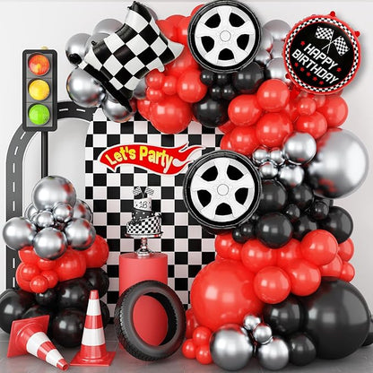 Race Car Balloon Arch Garland Kit, Race Car Birthday Party Decor | 103 Pcs Red by Haolongfa