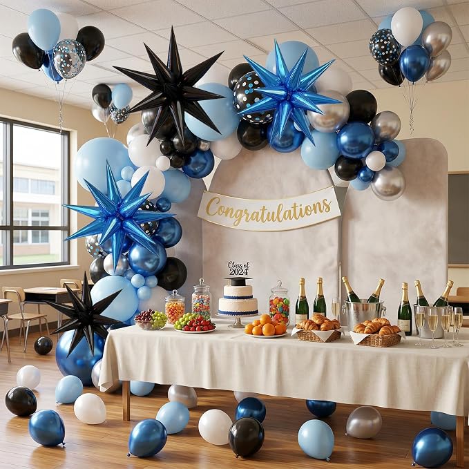22/27 Inch Blue Black Star Balloons, Cone Spike Balloon, Aluminum Foil Balloon - Image 4