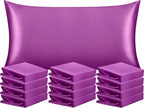 NTBAY 12 Pack Satin King Pillowcases for Hair and Skin, Luxurious and Silky Pillow Cases with Envelope Closure, 20 x 36 Inches, Purple