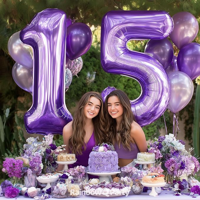 RainbowQ Purple 15 Balloon Number 40 Inch 0-40 Foil Large Balloons | Big Mylar - Image 2