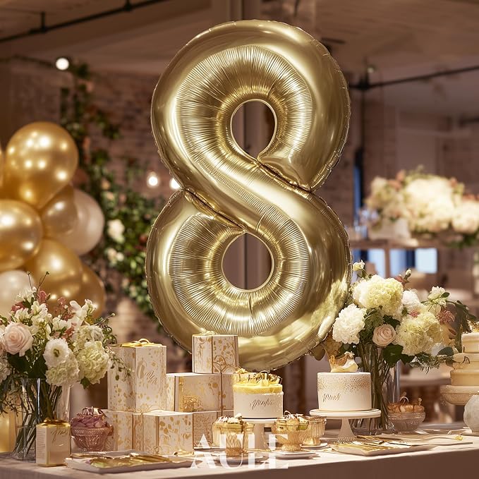 AULE 40 Inch Light Gold 8 Balloon Number Foil 0-9 Birthday Big Numbers | - Image 2