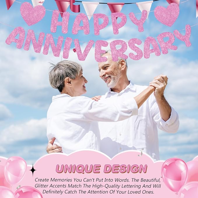 Fulmoon Happy Anniversary Banner Glitter Happy Anniversary Decorations Wedding - Image 5