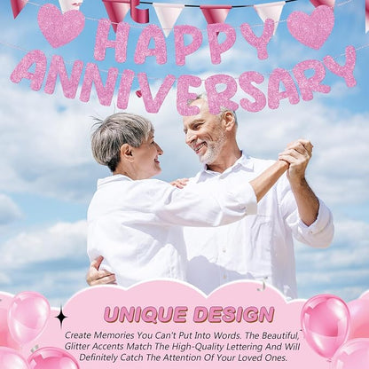 Fulmoon Happy Anniversary Banner Glitter Happy Anniversary Decorations Wedding - Image 5