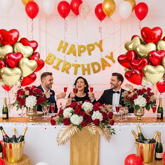TONIFUL 30Pcs Red Champagne Heart Balloons 18Inch Heart Shape Foil Balloons | - Image 4