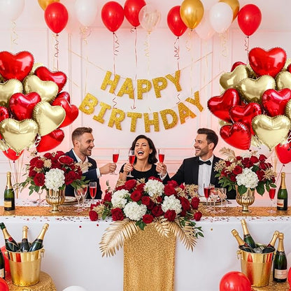 TONIFUL 30Pcs Red Champagne Heart Balloons 18Inch Heart Shape Foil Balloons | - Image 4