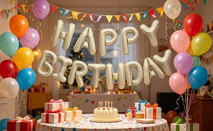 16In Cream White Happy Birthday Banner Beige Happy Birthday Letter Banner | - Image 5